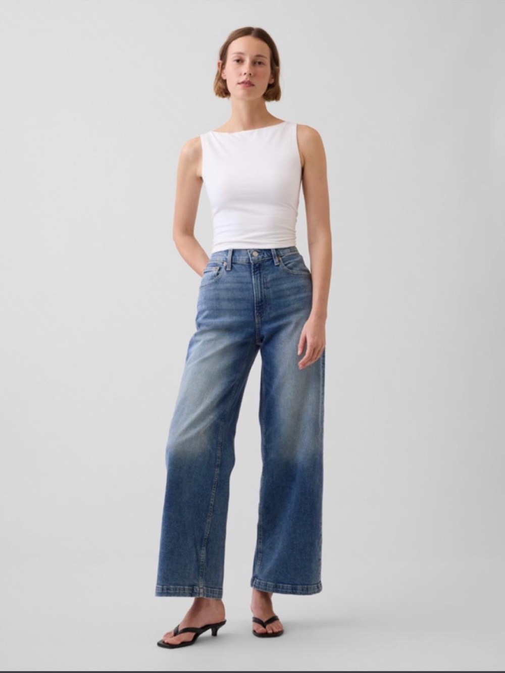 GAP high rise stride wide leg ankle jeans